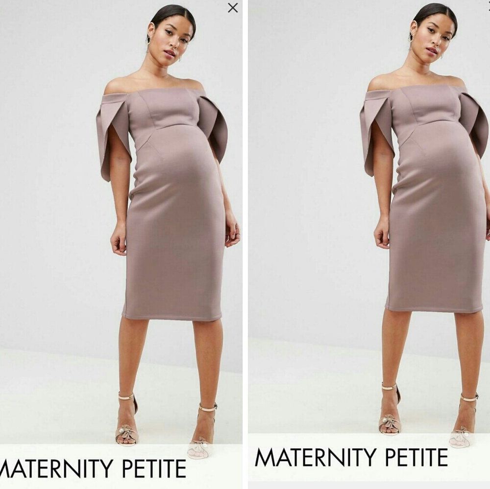 Petal sleeve bardot midi bodycon dress